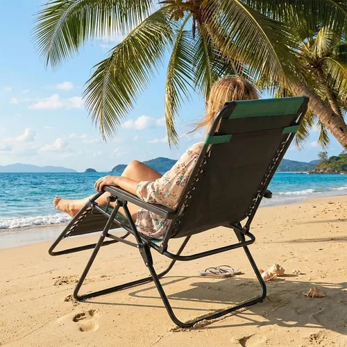 Vista 8 de Sillón de gravedad cero de gran tamaño, silla plegable reclinable para Negro y Verde