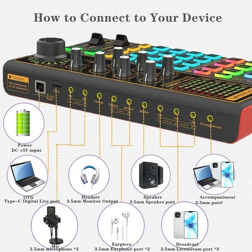 Vista 8 de Mesa de mezclas de sonido, tarjeta de sonido cambiadora de voz con múltiples efectos de sonido - Tarjeta de sonido en vivo