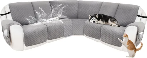 Vista 16 de Fundas para sofá modular reclinable, de terciopelo en forma de L, funda de consola central para perros y mascotas, lavable antideslizante, 1 funda