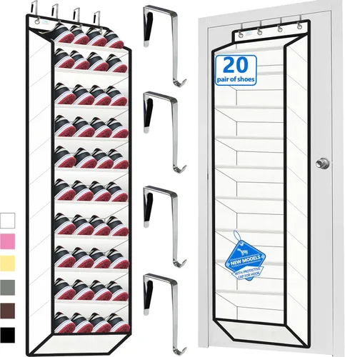 Vista 11 de Organizador de zapatos para la puerta, capacidad grande de 70 libras, organizador de 20-30 pares, bolsillos extra profundos resistentes, ganchos