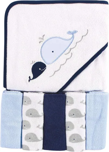 Vista 19 de Luvable Friends Toalla unisex con capucha para bebé con cinco paños, zorro para niños, talla única