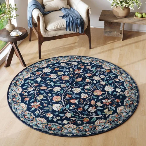 Vista 28 de Rugcomf Alfombra vintage de cachemira de 2 pies 7 x 8 pies, lavable a máquina, antideslizante, alfombra floral de pelo bajo para cocina, lavandería