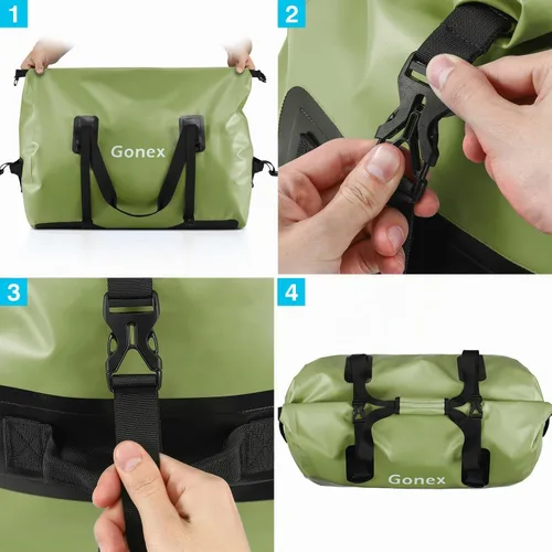 Vista 7 de Gonex Bolsa de lona impermeable extra grande de 40 L, 60 L, 80 L, bolsa de lona seca de viaje, bolsa resistente con correas y asas duraderas