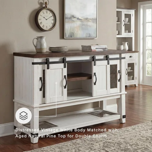 Vista 21 de Signature Design by Ashley Valebeck - Servidor de comedor de estilo granja o gabinete de aparador, blanco y marrón