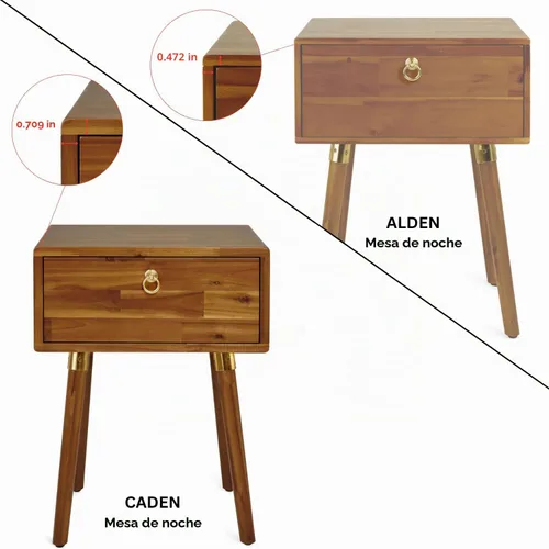 Vista 6 de Bme Caden Mesita de noche/Mesa auxiliar/Mesa de centro de madera maciza, completamente ensamblada, con 1 cajón para dormitorio y sala de estar