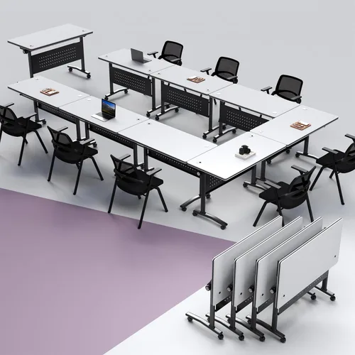 Vista 13 de Paquete de 4 mesas de conferencias plegables, mesa de entrenamiento móvil Walnut 1