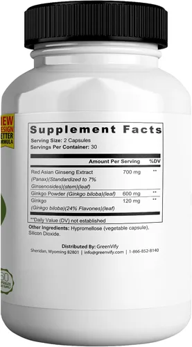 Vista 2 de Pro Max Ginkgo extra fuerte y ginseng asiático rojo Refuerzo natural del estado de ánimo y apoyo cognitivo 60 cápsulas vegetales Vegano