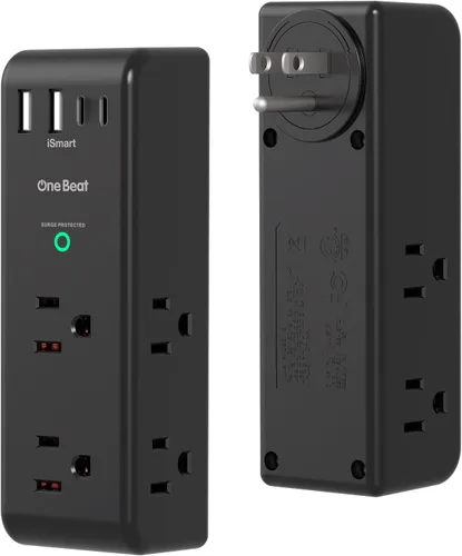 Vista 18 de Extensor de salida con protector de sobretensiones con enchufe giratorio, 6 tomas de corriente alterna con 3 puertos USB (2 USB C), cargador