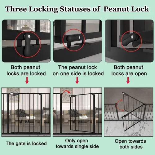 Vista 4 de ALLAIBB Triple Lock - Puerta extra ancha para bebé, montada a presión, para caminar a través de cierre automático seguro, de metal negro, perro