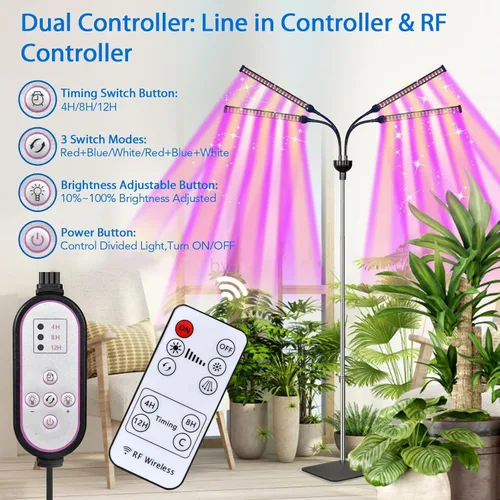 Vista 4 de Luces de cultivo para plantas de interior, 4 en 1 luces de espectro completo para plantas de interior con interruptor de encendido/apagado de brillo