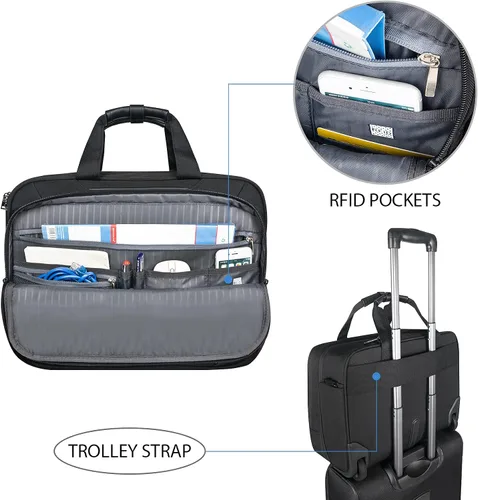 Vista 8 de EMPSIGN Maletín para portátil de 17,3" y bolsa con ruedas con bolsillos RFID para trabajo de negocios