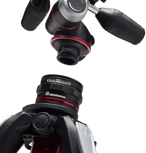Vista 5 de Manfrotto Kit Trípode de 3 secciones, trípode para cámara con cabezal de 3 vías en aluminio con sistema de liberación rápida de movimiento, kit