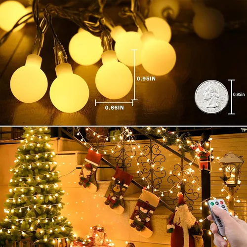Vista 2 de Guirnalda de luces con forma de globo, 20 pies, 40 luces LED, funciona con pilas, con control remoto, 8 modos de luces para interiores