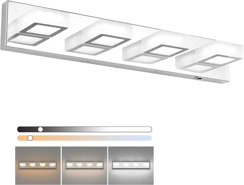 Vista 46 de Ralbay - Luz LED negra para tocador de baño, moderna, atenuable con 5 temperaturas de color, accesorios de iluminación de pared de acrílico negro