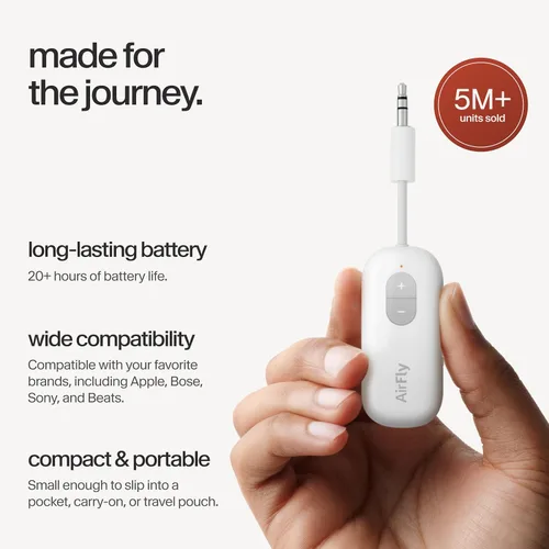 Vista 5 de Twelve South AirFly SE Adaptador de transmisor de audio inalámbrico Bluetooth para AirPods/auriculares, batería de más de 20 horas, funciona