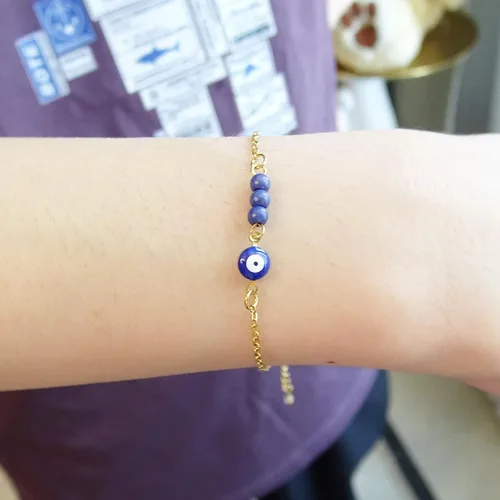 Vista 3 de Pulseras contra el mal de ojo para mujer, acero inoxidable de oro de 14 quilates, pulsera de cuentas de turquesa, pulsera de cadena delicada, regalo