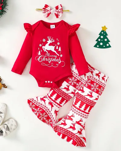 Vista 2 de Mioglrie Conjunto de ropa de bebé recién nacido, conjunto de pantalones, conjunto floral de algodón, ropa de bebé para niñas