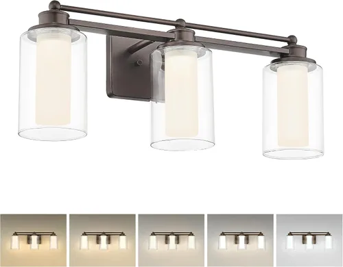Vista 12 de HWH - Lámpara de tocador cromada con 5 luces sobre espejo, lámpara de pared moderna para baño, 37 pulgadas, acabado cromado, 5HLT63B-5W CH