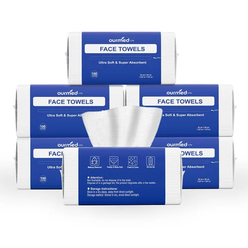 Vista 12 de Ourmed Life Toallas faciales desechables biodegradables limpias para piel sensible, paños faciales sin pelusa para removedor de maquillaje, cuidado