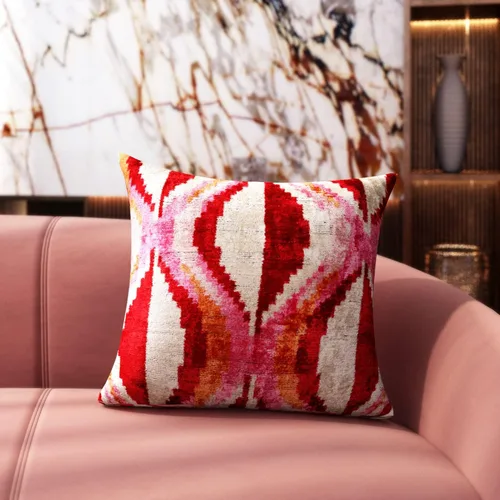 Vista 7 de CANVELLO -Exquisita almohada/cojín de plumón: almohadas de plumas elegancia y arte Almohadas icónicas con diseño Ikat Seda de terciopelo suave