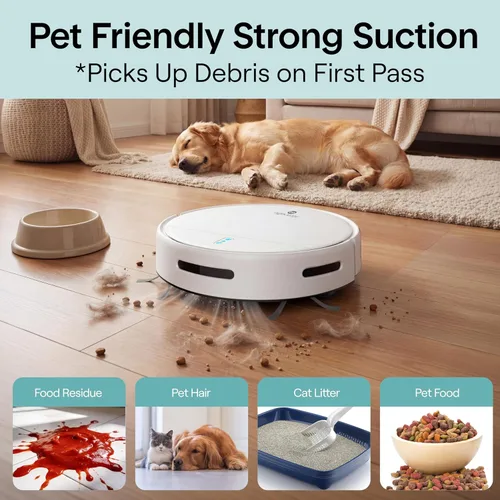 Vista 3 de SereneLife Robot aspirador automático y trapeador, control de aplicación, 3 modos de limpieza, sensores inteligentes anticaídas, carga automática