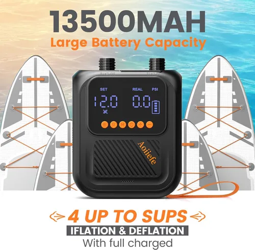 Vista 10 de Portable Rechargeable Electric SUP Paddle Board Pump, Intelligent Dual Stage Inflation&Deflation, Up to 20PSI and Auto-Off for Stand UP Paddle