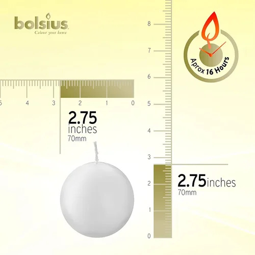 Vista 2 de Bolsius Juego de 10 velas de bola blanca sin perfume de 2.75 pulgadas, calidad europea premium, sin goteo y sin humo, ideal para bodas, fiestas