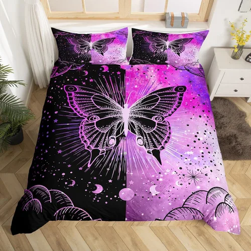 Vista 12 de Manfei Juego de funda de edredón de mariquita de tamaño individual, juego de ropa de cama de flores de acuarela de 2 piezas, funda de edredón floral