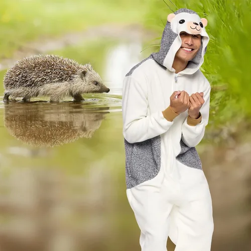 Vista 2 de Enterizo de erizo para adultos, disfraz de Halloween de animales - Traje de cosplay de una pieza dálmata de felpa para adultos, mujeres y hombres