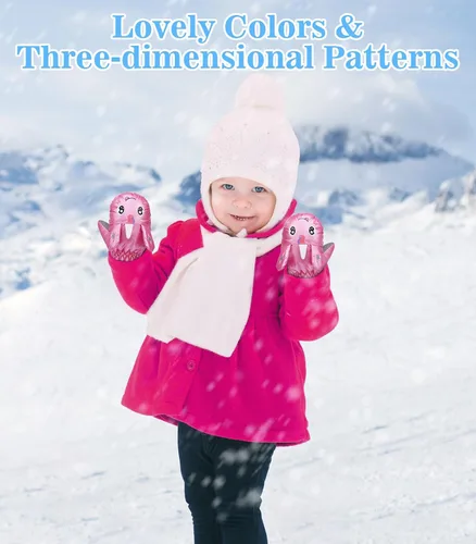 Vista 6 de MoKo Guantes de nieve para niños pequeños, guantes cálidos de forro polar coral para niños con hebillas de unión, guantes de esquí impermeables