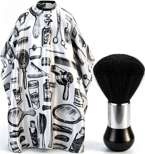 Vista 9 de Capa profesional de corte de pelo Borogo con cepillo para el cuello, capa de barbero para salón, accesorios de peluquería B A Blanco
