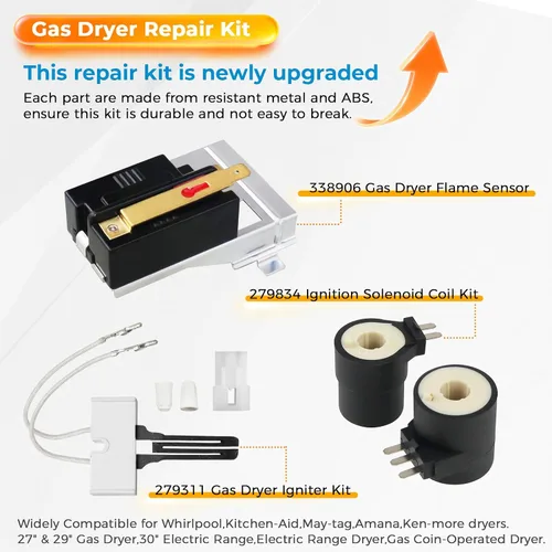 Vista 2 de Blutoget 338906 WP338906 Kit de reparación de sensor de llama para secadora 279311 279834 Bobinas solenoides de válvula de gas apto para secadores