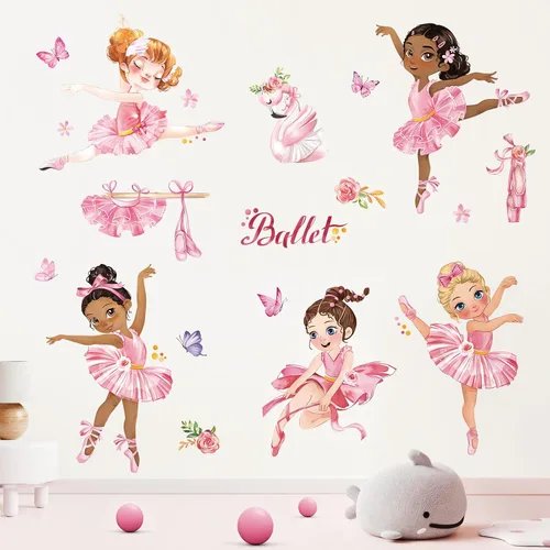 Vista 3 de Wondever - Calcomanías de pared para niña de ballerina, color rosa bailarina, calcomanías de pared