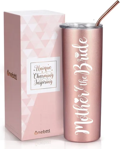 Vista 8 de Onebttl Regalos para madre de la novia, vaso delgado de acero inoxidable de 20 onzas con tapa y popote en fiesta de boda para novias, madres