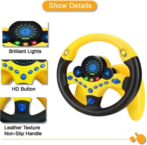 Vista 6 de RedCrab Volante de automóvil simulado de juguete con luz y música para niños, juguetes de asiento de conducción, juguetes educativos eléctricos
