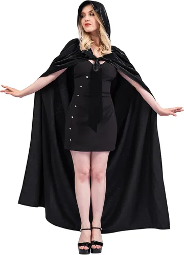 Vista 3 de Capa con capucha, disfraz de cosplay para adultos, vampiro medieval steampunk de Halloween, capa de novia, poncho de longitud completa