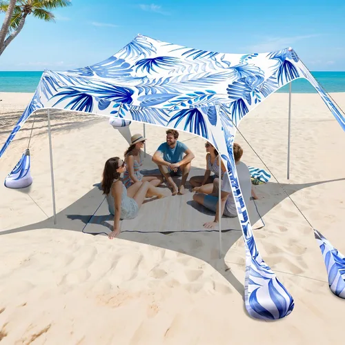 Vista 8 de 2PM SPORTS Toldo de Carpa de Playa con Protección UV UPF50+, Refugio Grande de Sombra Solar para Exteriores para Picnic Familiar, Camping, Viajes