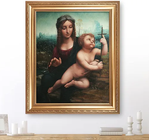 Vista 41 de Anunciación de Leonardo da Vinci Reproducciones de arte clásico, impresiones en lienzo giclée para decoración del hogar, 16 x 30 pulgadas