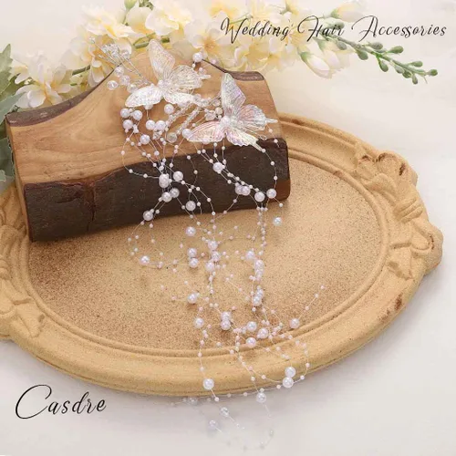 Vista 4 de CASDRE Mariposas novia boda pelo vid plata perla novia diadema diadema Rhinestone accesorios para el cabello para mujeres y niñas