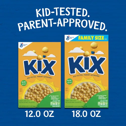 Vista 5 de Kix Cereal de desayuno de grano entero, bolitas de cereal de maíz crujientes, tamaño familiar, 18 oz