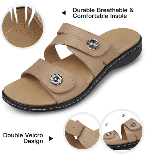 Vista 5 de SHIBEVER Sandalias planas para mujer: antideslizantes, con soporte para el arco, ortopédicas, para fascitis plantar, cómodas sandalias para caminar