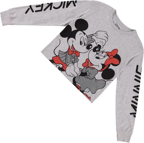 Vista 6 de Disney Camisa de moda de Mickey Mouse para mujer, cuello redondo recortado con estampado de manga