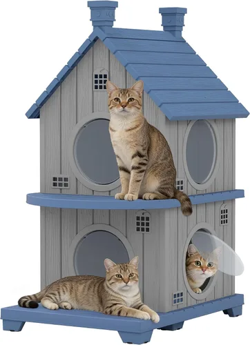 Vista 12 de Casa para gatos al aire libre, resistente a la intemperie, casas de resina duradera para gatos interiores y exteriores, refugio para gatos al aire