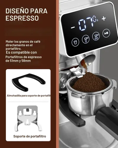 Vista 2 de AMZCHEF Molinillo de Café, Molinillo de Granos de Café con Rebaba para Uso Doméstico con 48 Configuraciones de Molienda Precisas, Embudo Desmontable