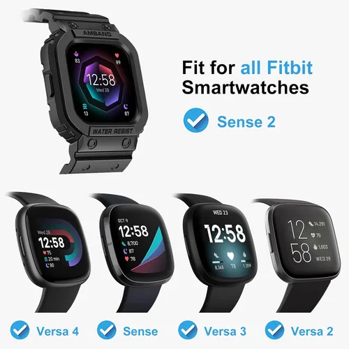 Vista 2 de amBand Compatible para Fitbit Versa 4/3/2 / Fitbit Versa Lite / Fitbit Sense 2 / Correas de Fitbit Sense con estuche, correa protectora para reloj