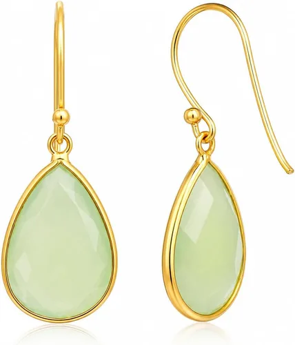Vista 10 de Aretes de ágata musgo verde de 0.472 x 0.709 in con forma de pera de plata de ley 925, aretes de piedras preciosas hechos a mano, juego de bisel