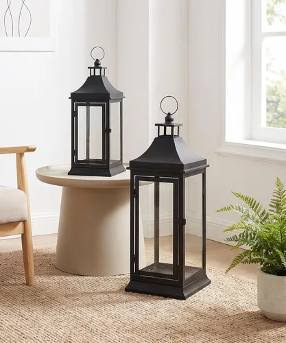 Vista 6 de Juego de 2 faroles de vela decorativos negros para interiores