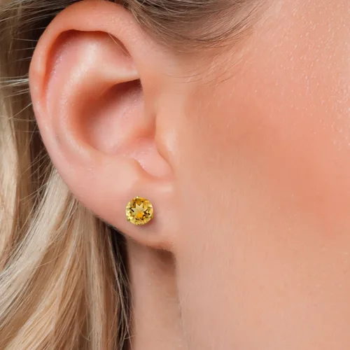 Vista 131 de Gem Stone King Aretes de Martini de oro amarillo de 14 quilates Aretes de tuerca de 3 puntas para mujeres y hombres Redondos de 0.236 pulgadas