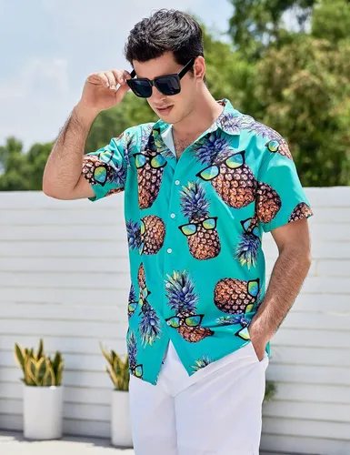 Vista 2 de TUONROAD Mens Button Down Shirts 3D Printed Casual Halloween Skull Short Sleeve Tops
