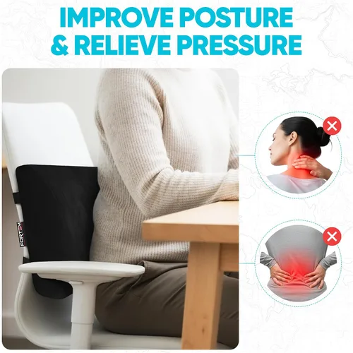 Vista 5 de FORTEM Almohada de apoyo lumbar para silla de oficina, almohada de apoyo Negro suave